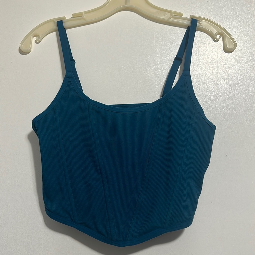 Navy blue corset top.